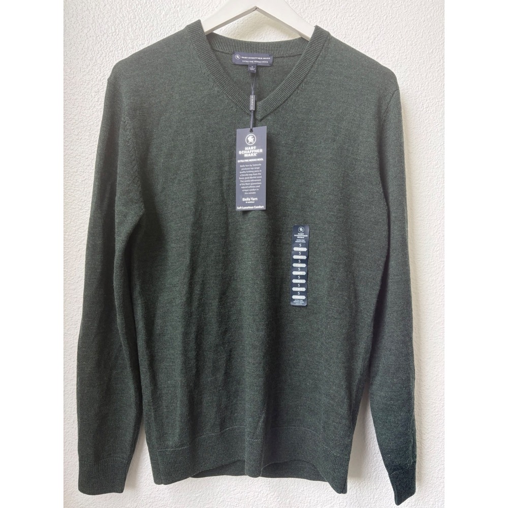 NWT Hart Schaffner Marx Men's v-neck sweater spruce extra-fine merino wool small